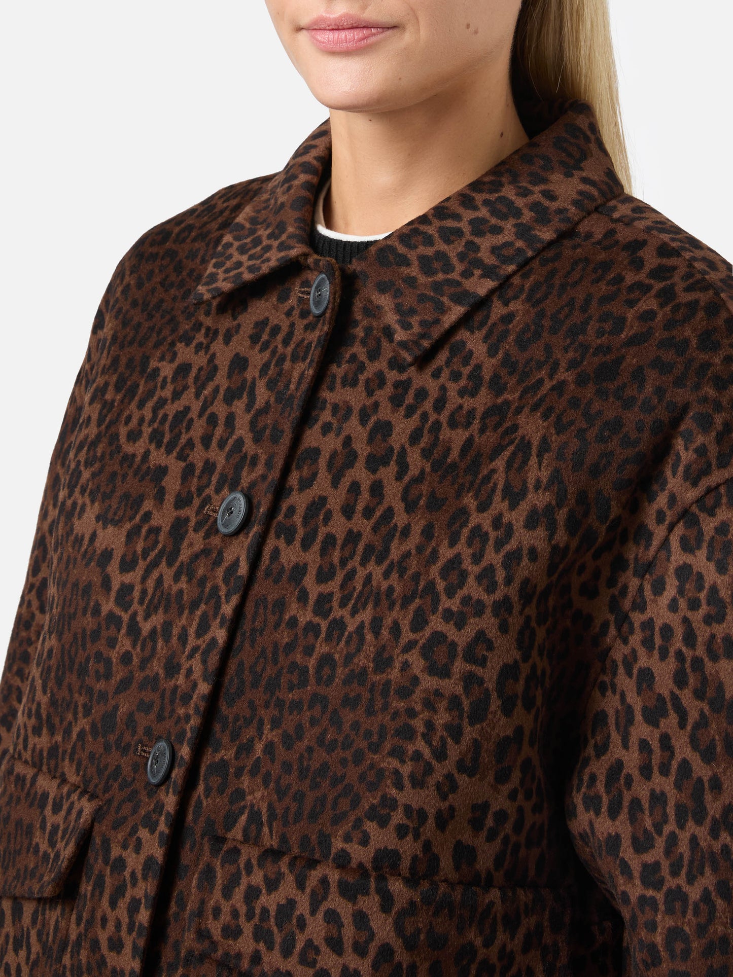 Giacca crop Bonnibell in tessuto double con stampa leopardata