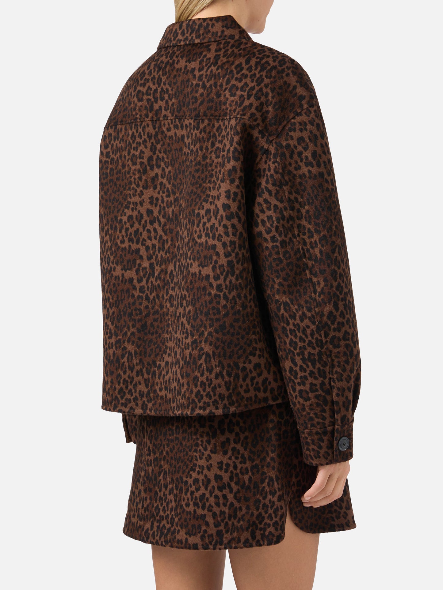 Giacca crop Bonnibell in tessuto double con stampa leopardata