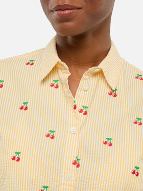 Brigitte striped-print seersucker shirt with Saint Barth embroidery