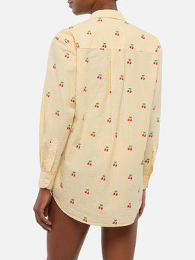 Brigitte striped-print seersucker shirt with Saint Barth embroidery