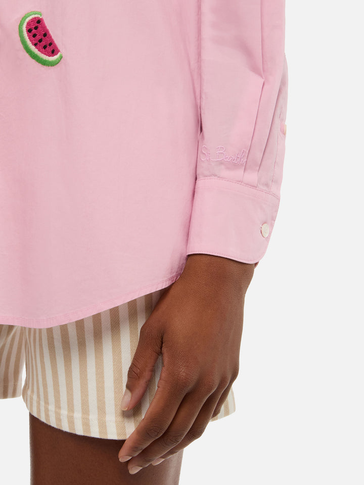 Baumwollhemd Brigitte mit Streifenprint und Miami-Habituè-Stickerei