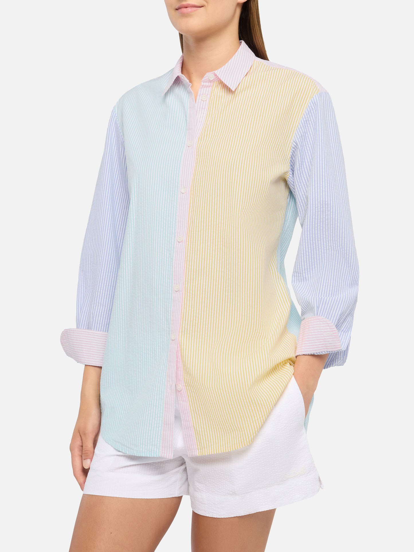 Brigitte Seersucker-Hemd mit Streifendruck und Saint Barth-Stickerei