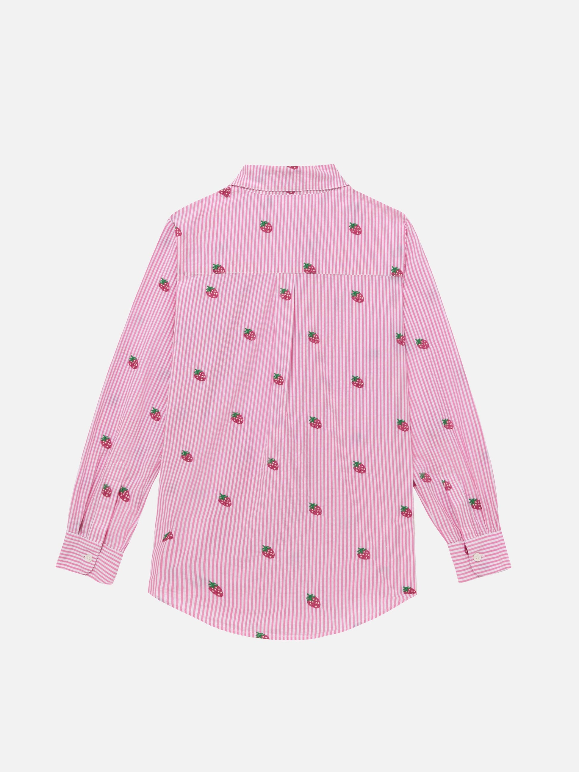 Mini Brigitte pink striped seersucker shirt with strawberry embroidery - MC2 Saint Barth