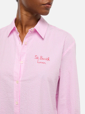 Brigitte striped seersucker shirt with Snoopy print