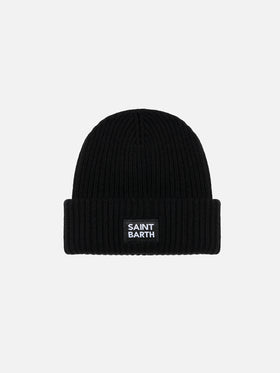 Kid black ribbed beanie Berry with Saint Barth patch - MC2 Saint Barth