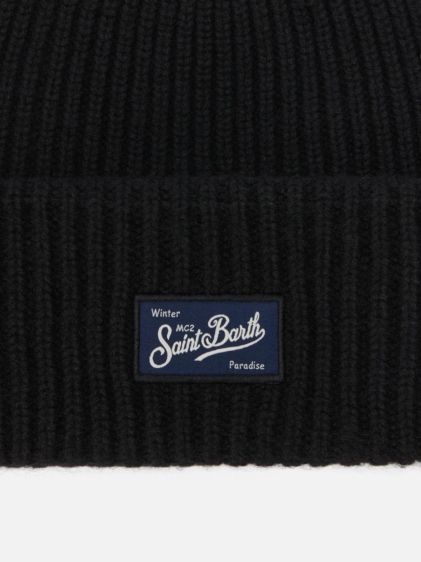 Berretto Berry W a coste in misto cashmere nero
