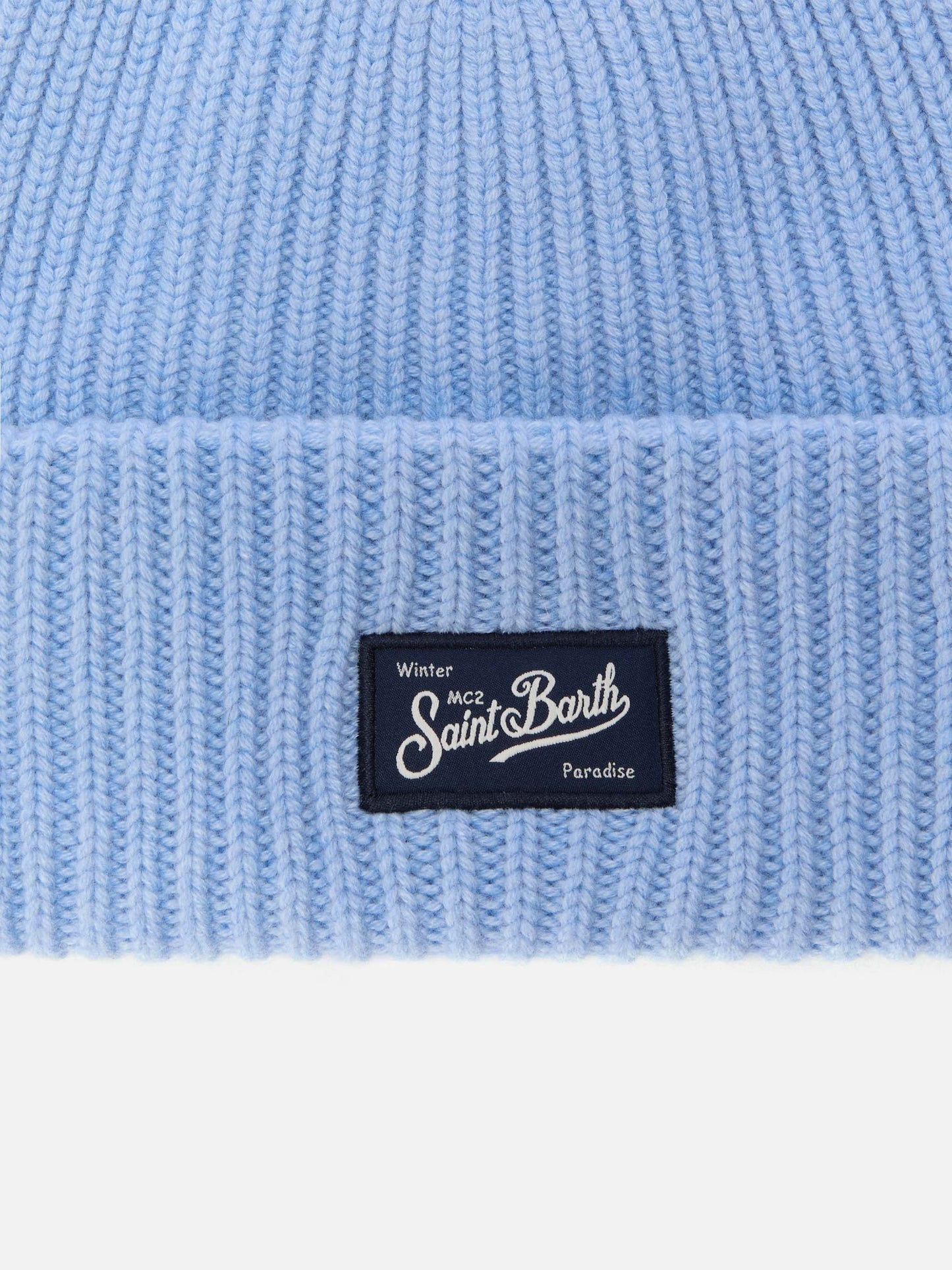 Berretto Berry W a coste in misto cashmere azzurro