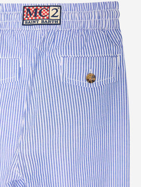 Calais Jr. – Gestreifte Seersucker-Hose mit Kordelzug