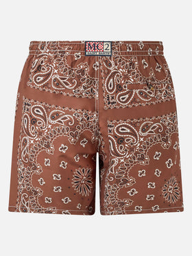 Man swim shorts with brown bandanna print - MC2 Saint Barth