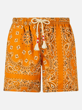 Man swim shorts with orange bandanna print - MC2 Saint Barth