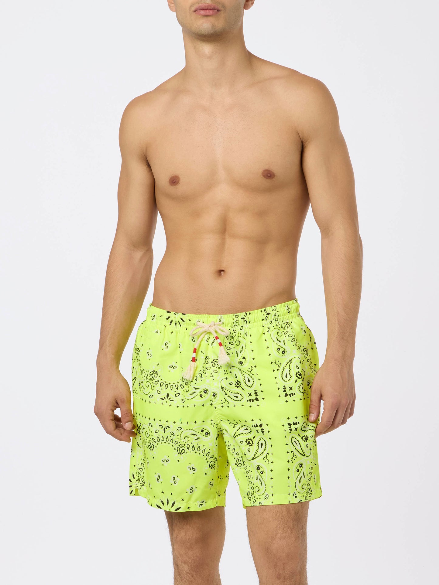 Man swim shorts with fluo yellow bandanna print - MC2 Saint Barth