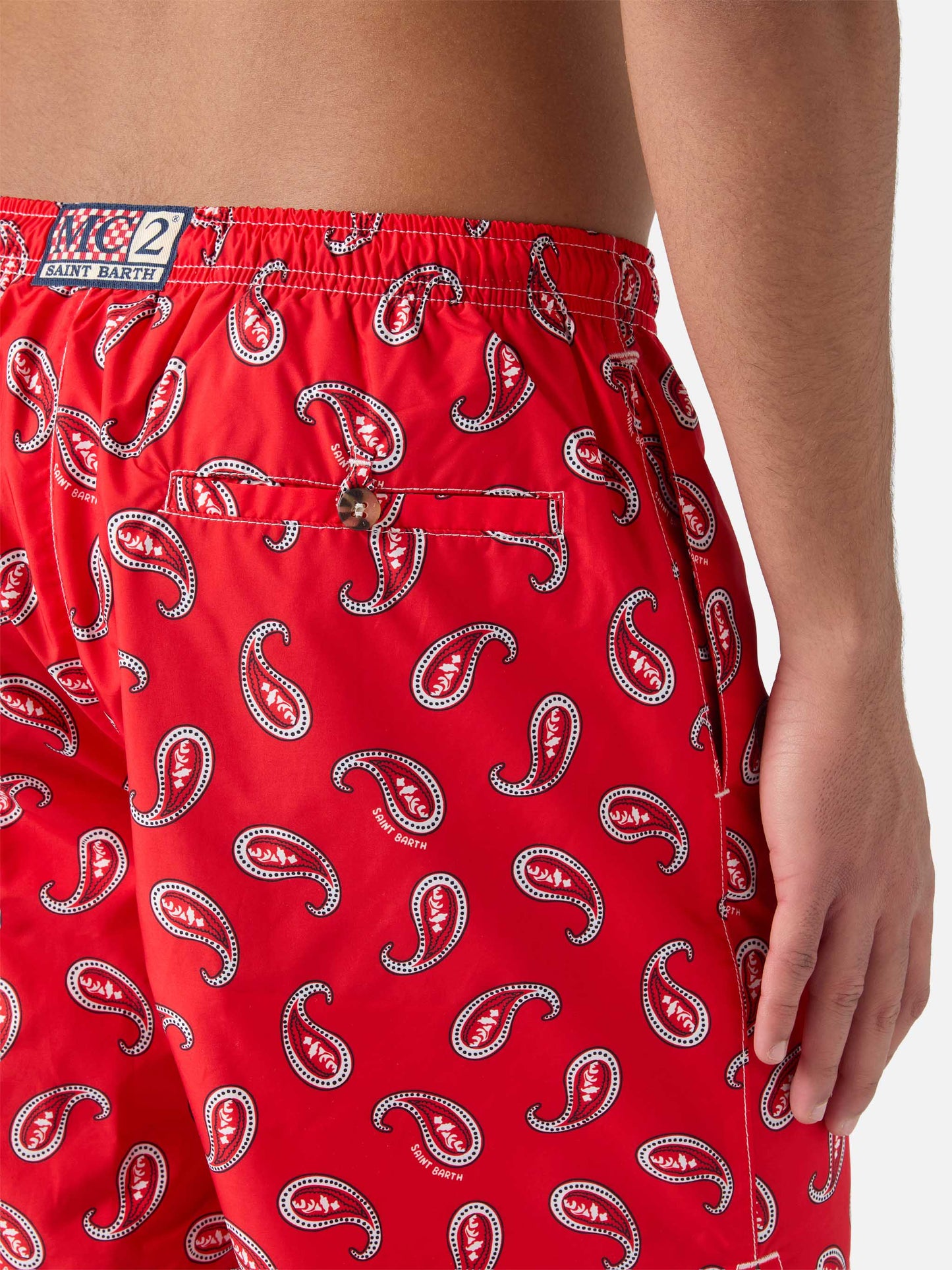 Costume mare lunghezza media Caprese con stampa paisley rossa