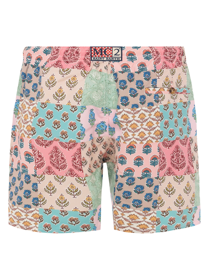 Mid-length swim-shorts Caprese with flower patch print - MC2 Saint Barth