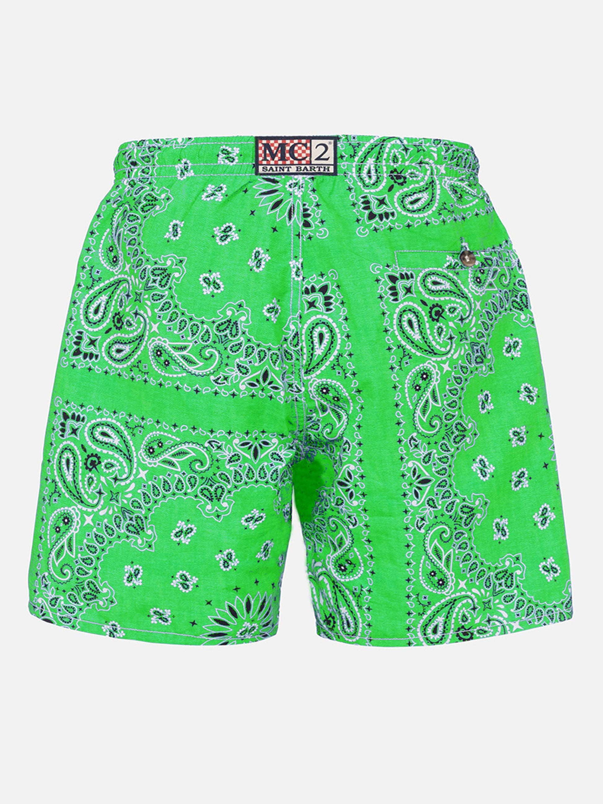 Man swim shorts with green bandanna print - MC2 Saint Barth