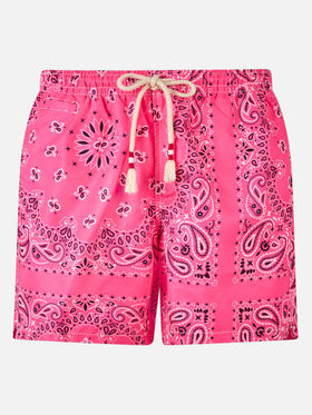 Man swim shorts with pink bandanna print