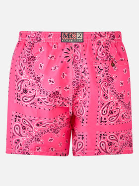 Man swim shorts with pink bandanna print