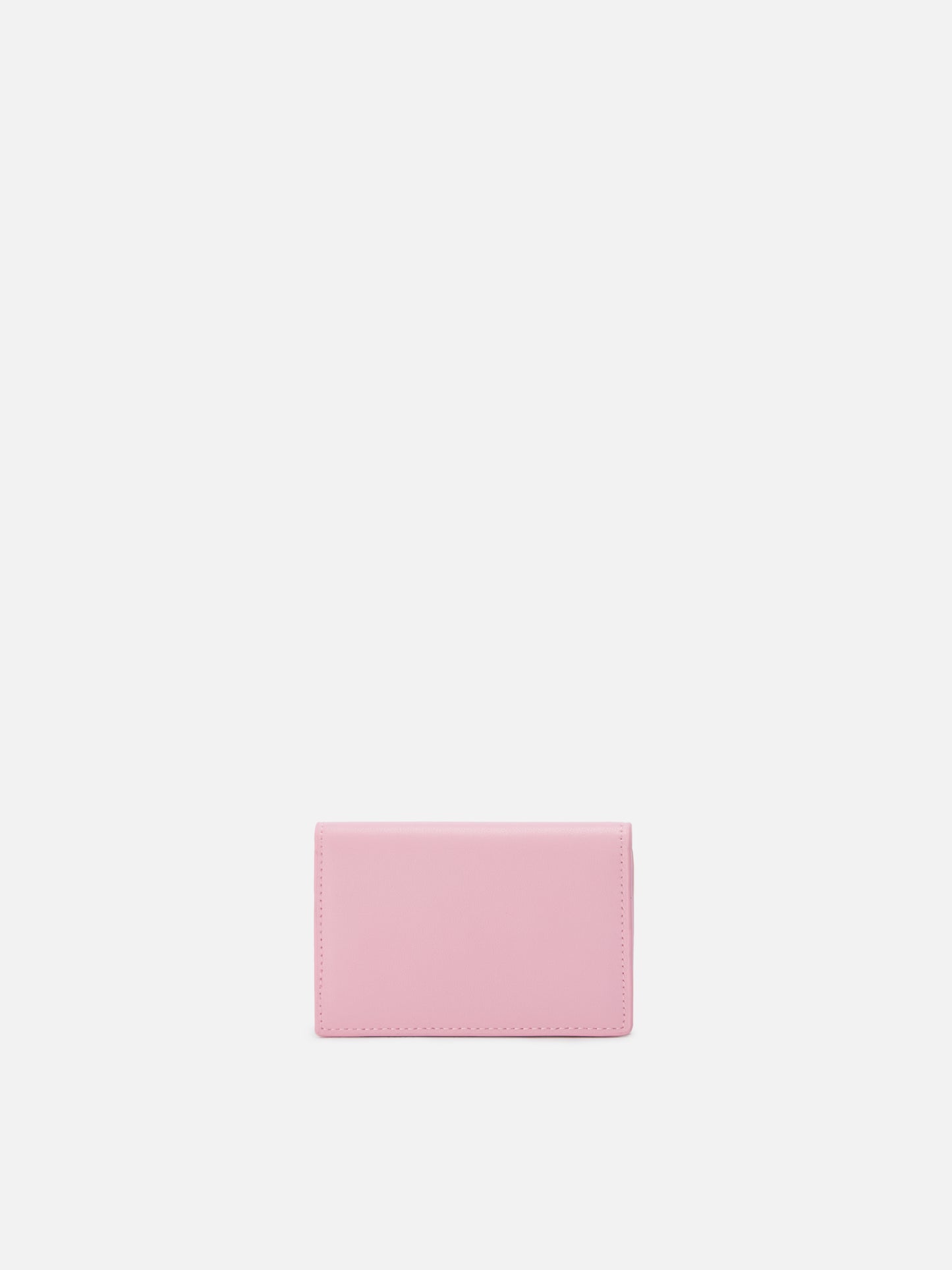 Light pink smooth leather card holder with metal logo