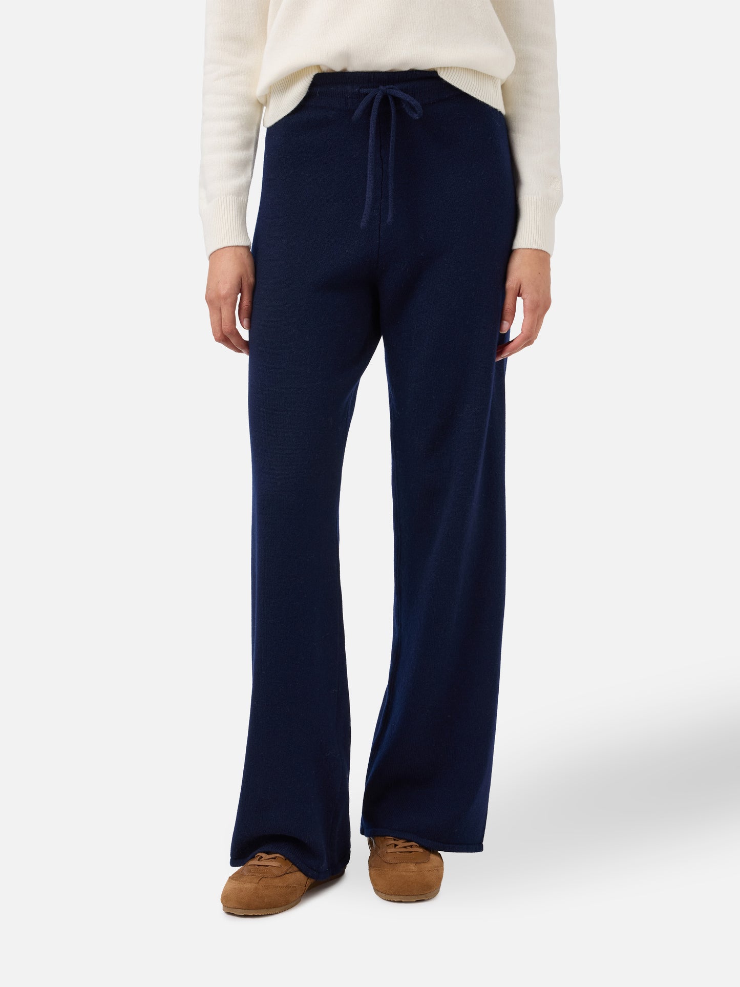 Cambon palazzo trousers in pure wool navy blue high waist with drawstring