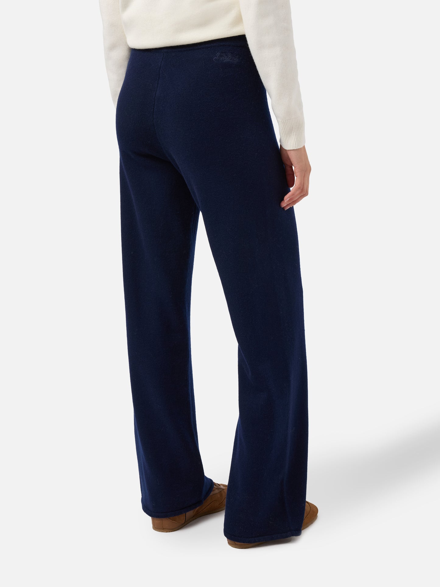 Cambon palazzo trousers in pure wool navy blue high waist with drawstring