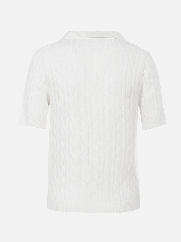 Woman off-white cable knit-polo shirt Caddy - MC2 Saint Barth