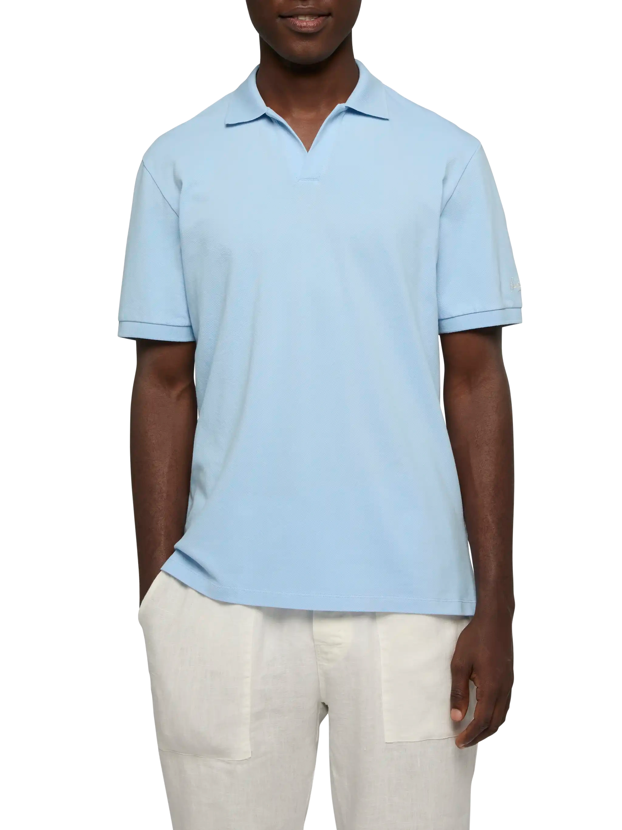 Light blue cotton piquet buttonless polo shirt Charles – MC2