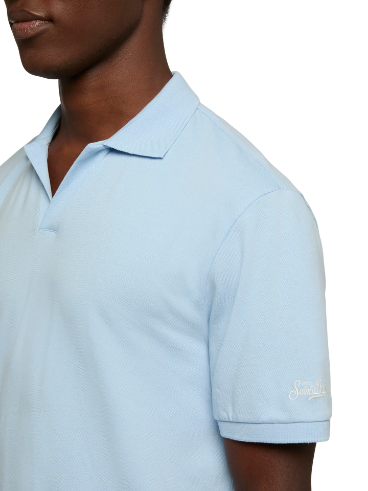 Light blue cotton piquet buttonless polo shirt Charles - MC2 Saint Barth