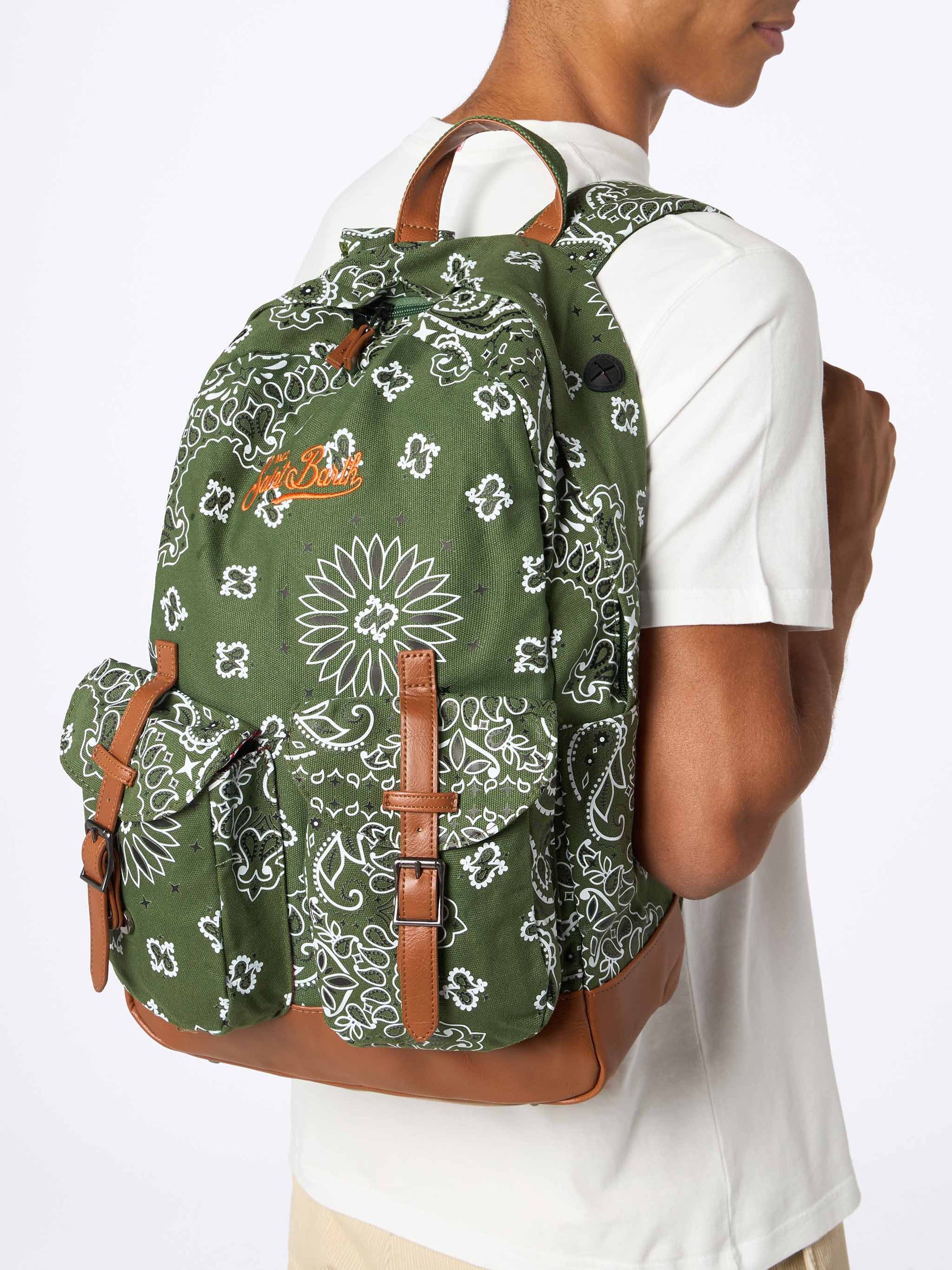 Canvas backpack Cody with green bandanna print - MC2 Saint Barth