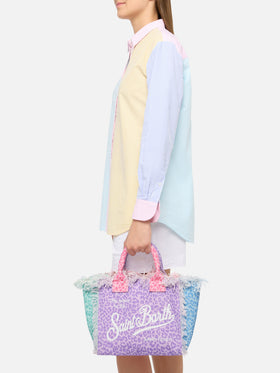 Borsa Colette in canvas di cotone con stampa animalier multicolore