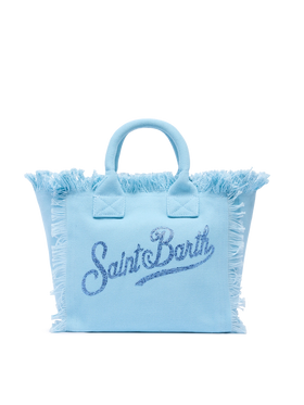 Colette light blue cotton canvas handbag with rhinestone logo - MC2 Saint Barth