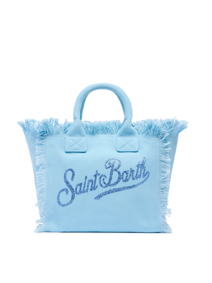 Colette light blue cotton canvas handbag with rhinestone logo - MC2 Saint Barth