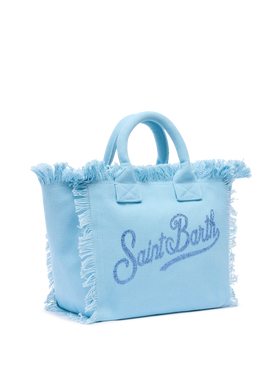 Colette light blue cotton canvas handbag with rhinestone logo - MC2 Saint Barth