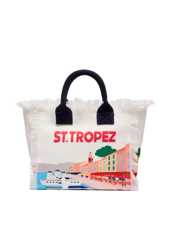 Handtasche Colette aus Baumwollcanvas mit St. Tropez-Postkartendruck