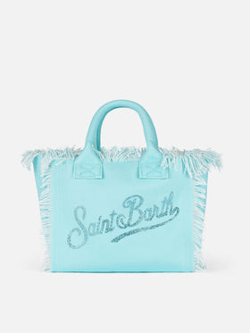 Colette water green cotton canvas handbag with rhinestone logo - MC2 Saint Barth