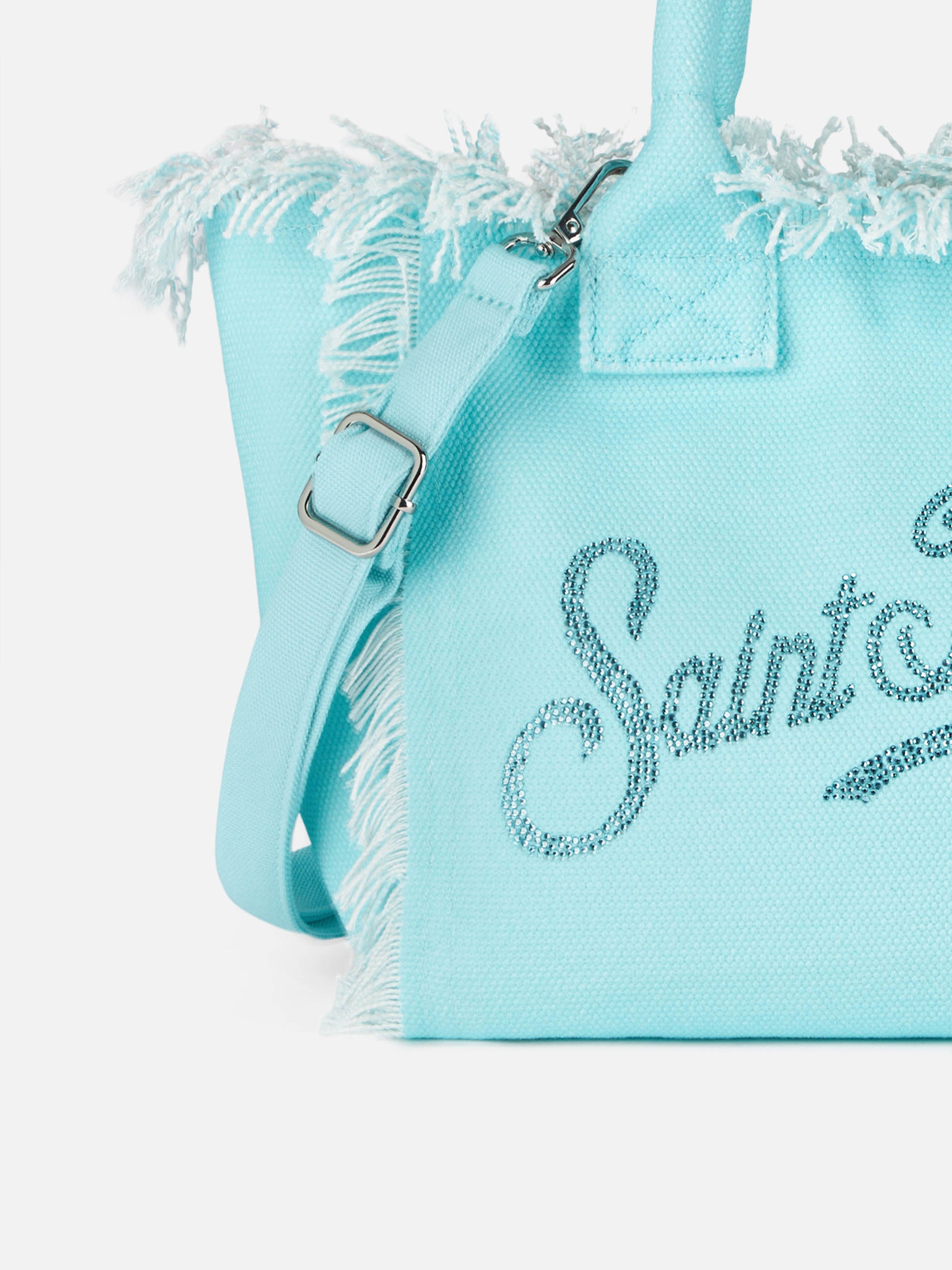 Colette water green cotton canvas handbag with rhinestone logo - MC2 Saint Barth