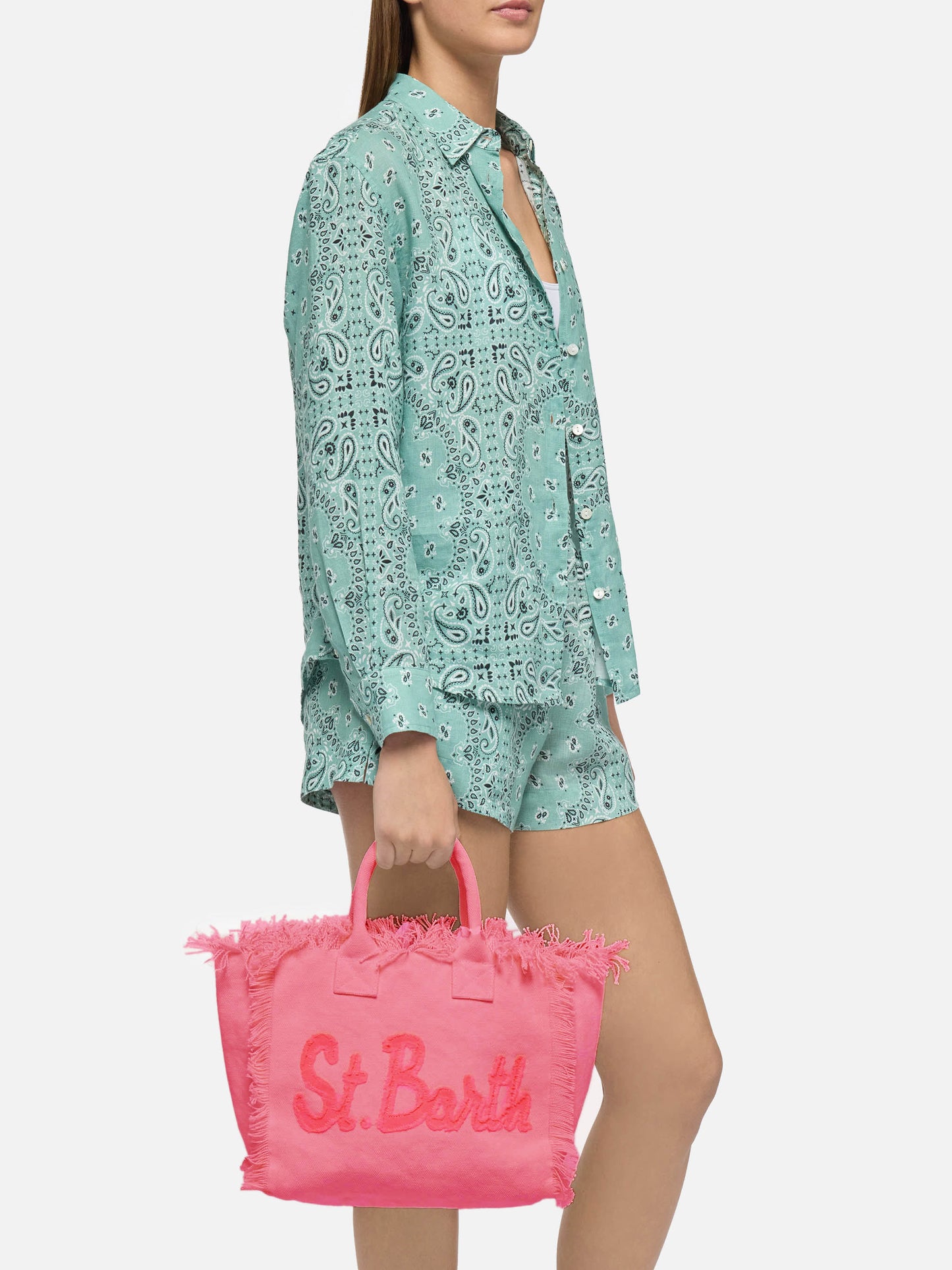 Colette – Handtasche aus rosa Baumwollcanvas mit Logo-Aufnäher