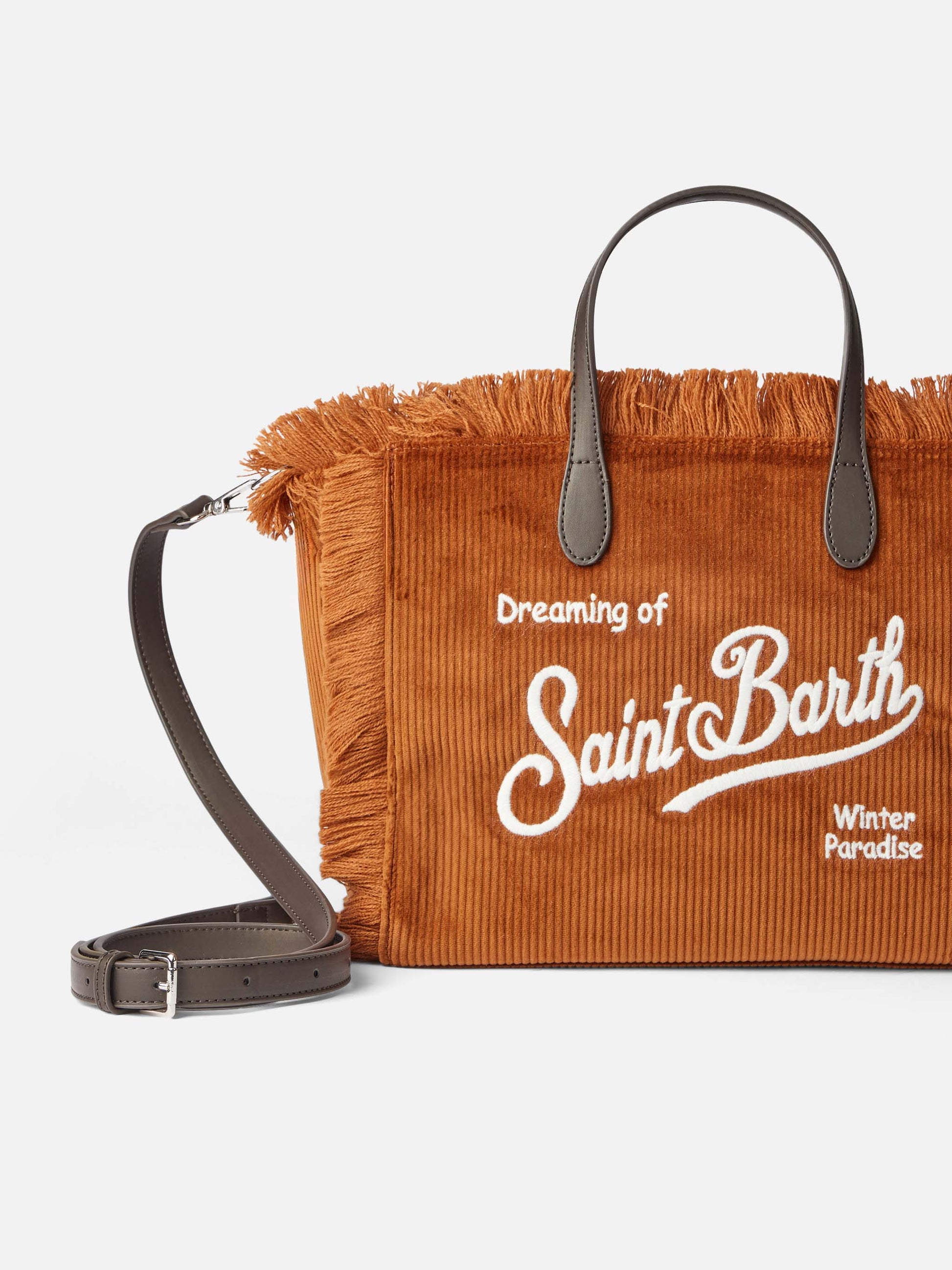 Brown corduroy Colette handbag with logo embroidery - MC2 Saint Barth