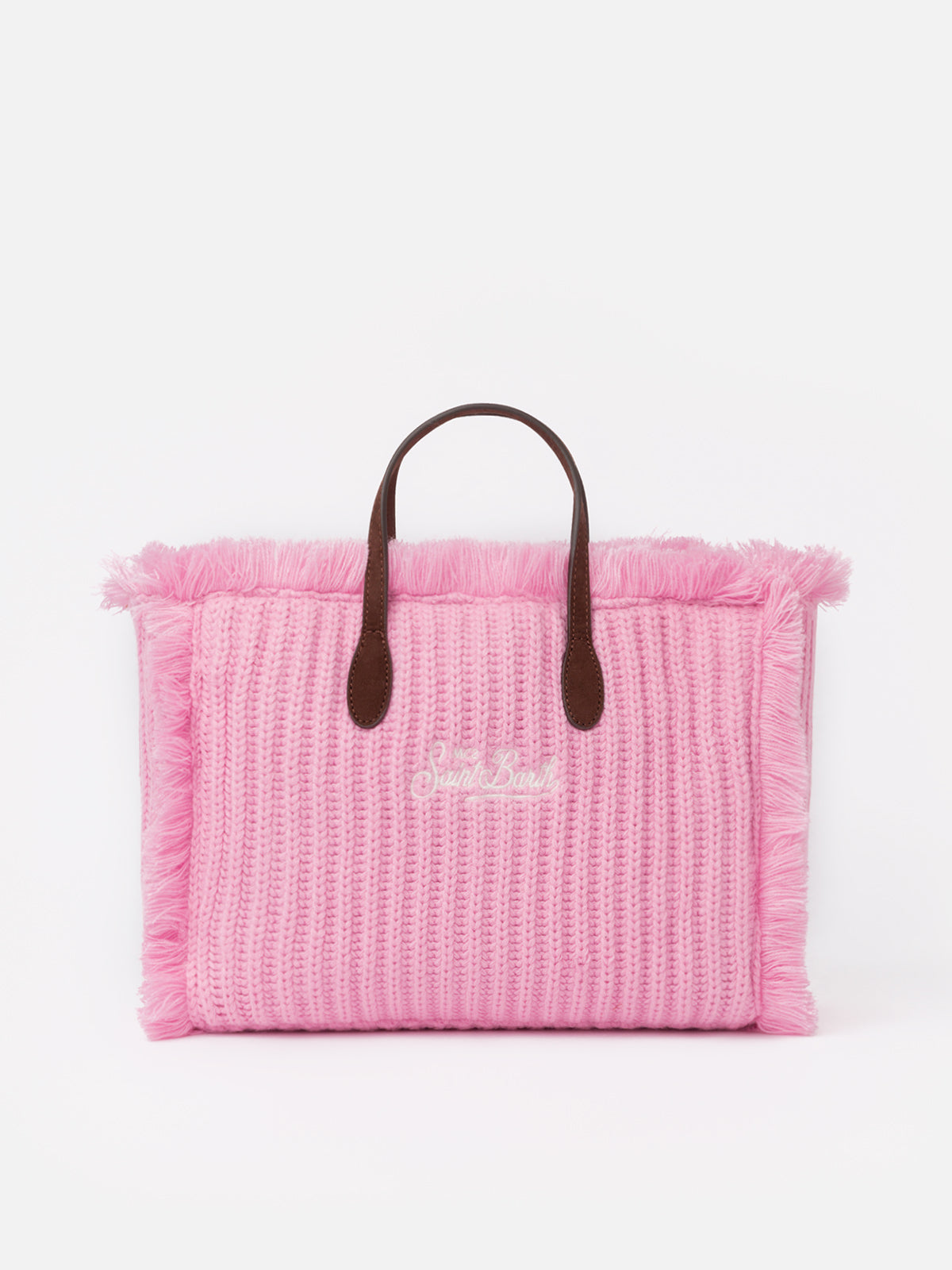 Pink rib knit Colette handbag with logo embroidery - MC2 Saint Barth