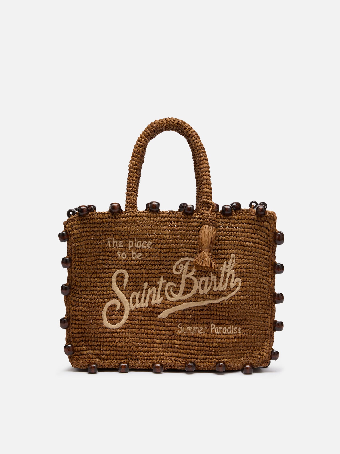 Colette Raffia brown handbag with beads and logo embroidery