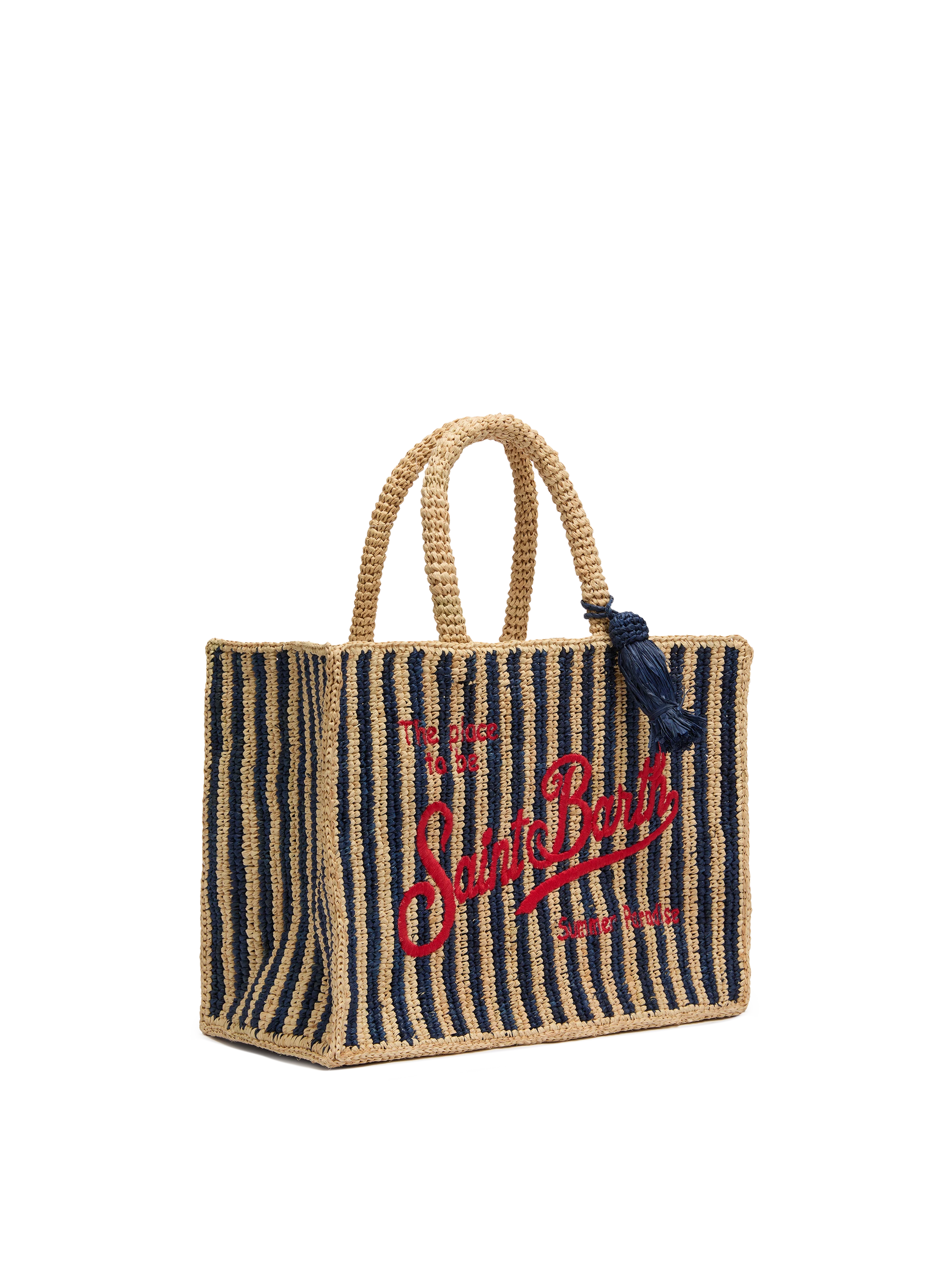 Colette Raffia navy blue striped handbag with logo embroidery - MC2 Saint Barth