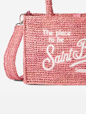 Colette pink raffia handbag with Saint Barth embroidery