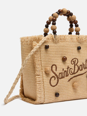 Colette Straw effect handbag with wooden beads and logo embroidery - MC2 Saint Barth