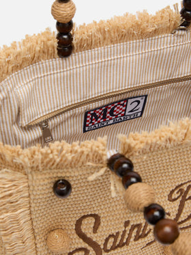 Colette Straw effect handbag with wooden beads and logo embroidery - MC2 Saint Barth