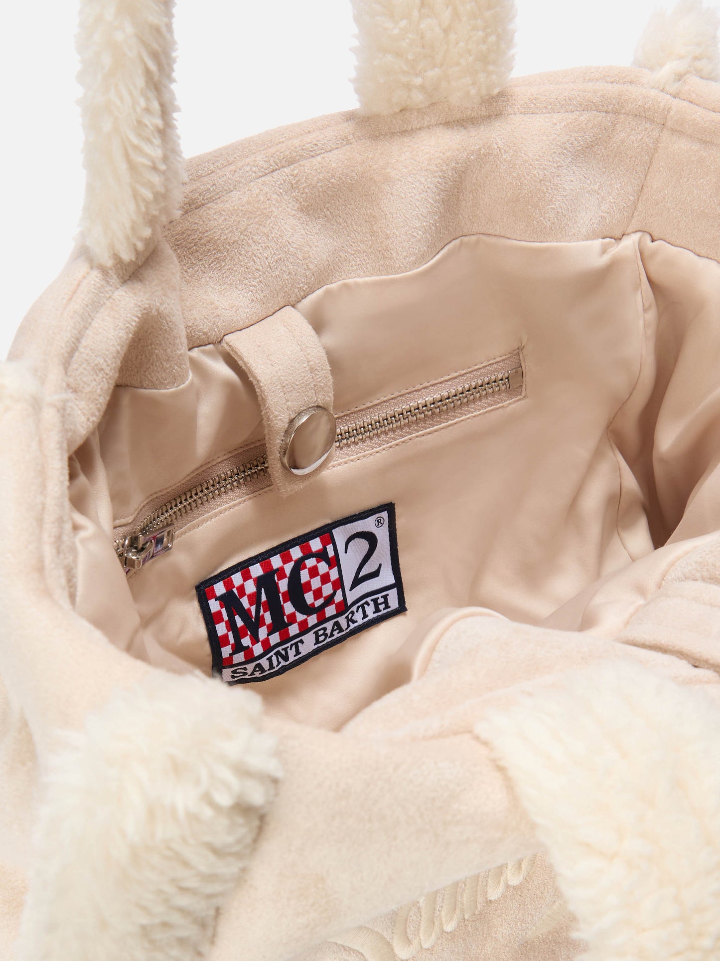 Colette Shearling Handbag in faux suede ice with shearling details