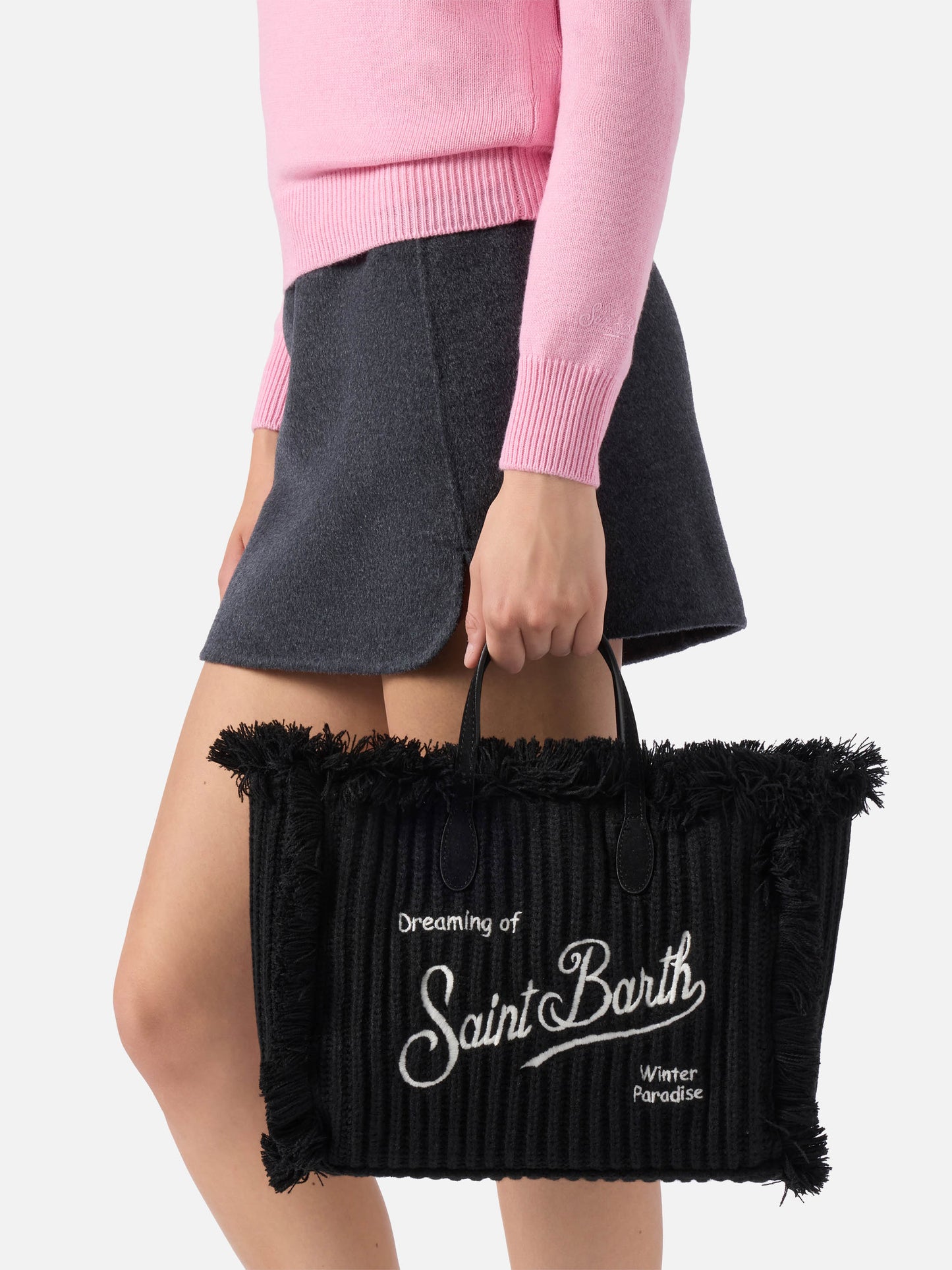 Colette Wool Rib Handbag in black braided wool effect