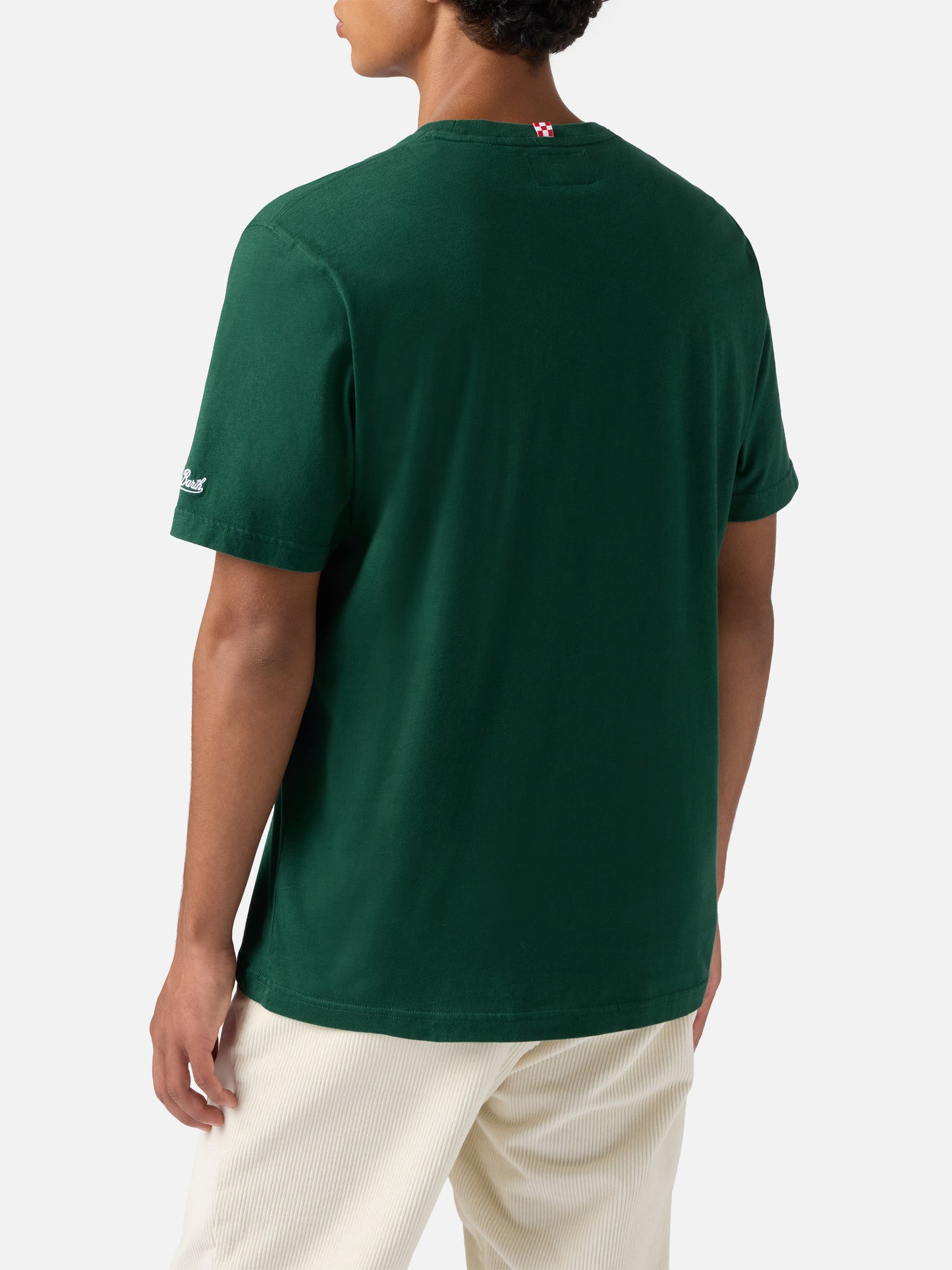T-shirt Connor in cotone verde con ricamo sul taschino Wimbledon addicted