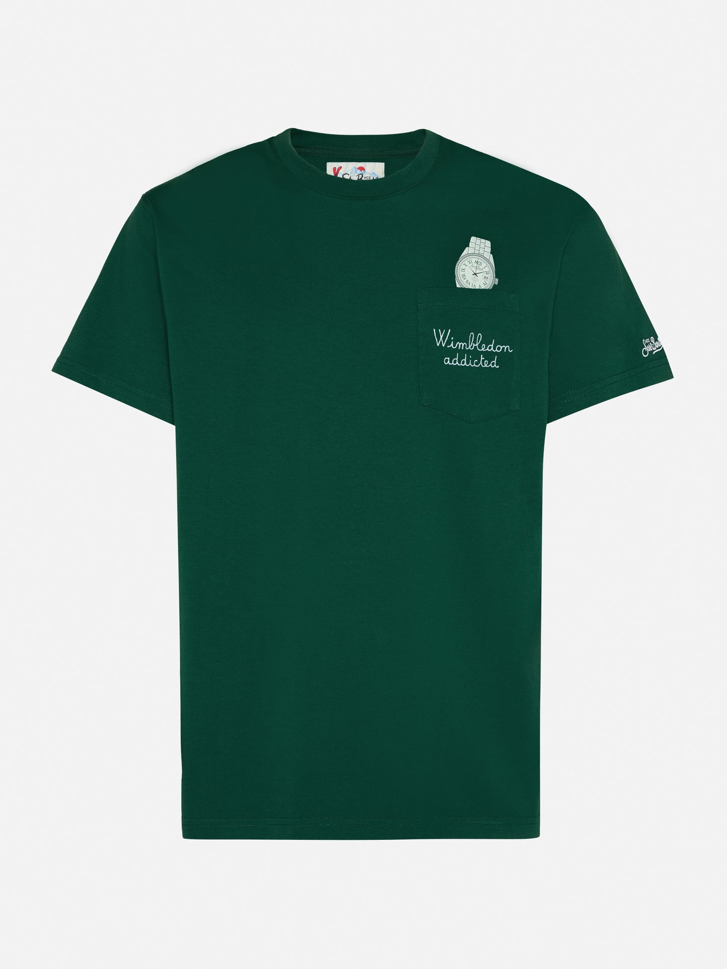 T-shirt Connor in cotone verde con ricamo sul taschino Wimbledon addicted