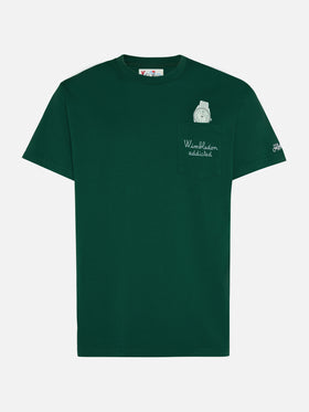 T-shirt Connor in cotone verde con ricamo sul taschino Wimbledon addicted