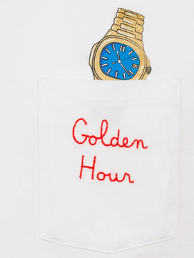 T-shirt da uomo in cotone bianco Connor con ricamo Golden hour