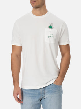 T-shirt bianca da uomo in cotone Connor con ricamo I am green