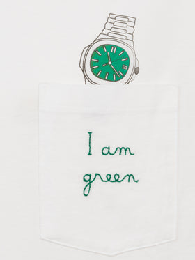 T-shirt bianca da uomo in cotone Connor con ricamo I am green